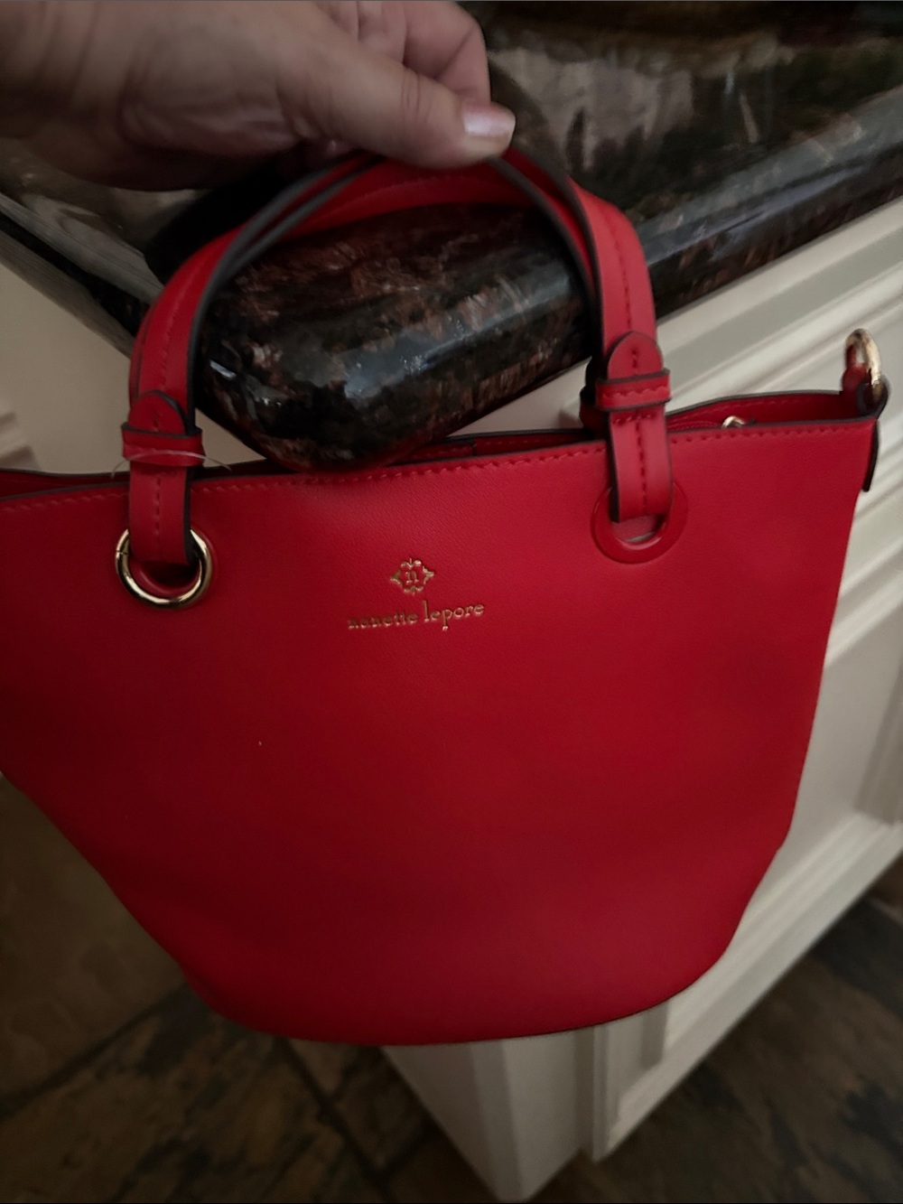 Nanette Lepore Red Leather Satchel with Gold Accents